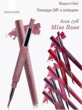 Набір 4 шт Матова помада + олівець для губ MISS ROSE, водостійкі тінт пігменти 4шт набір помада+олівець фото